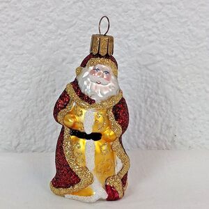Waterford Holiday Heirlooms Santa Claus Blown Glass Ornament Red Gold Glitter